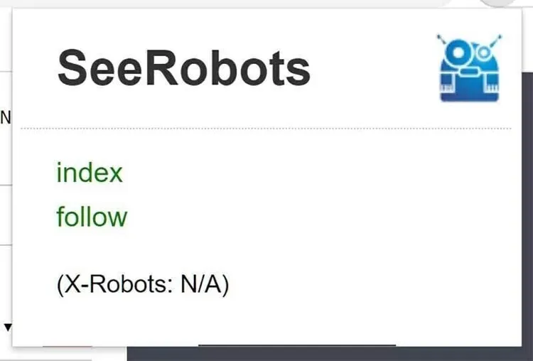 SeeRobots zeigt Robots-Anweisungen: index, follow, (X-Robots: N/A)