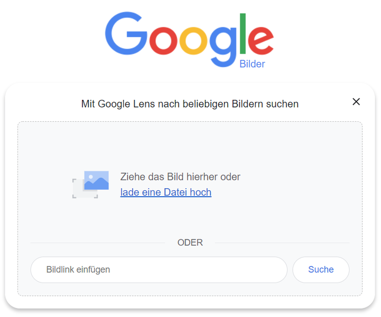 Screenshot: Bild für die Suche hochladen