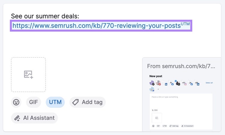 eine URL zu einem auf Social Poster erstellten Beitrag mit dem UTM-Tag am Ende