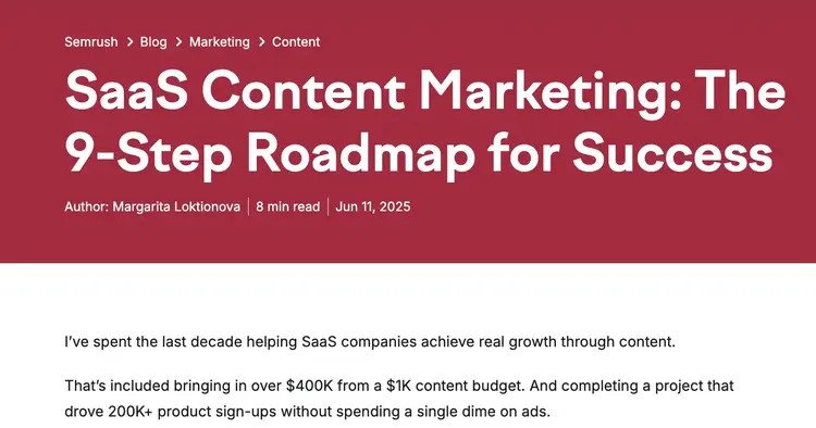 Artikel-Kopfzeile: SaaS Content Marketing: The 9-Step Roadmap for Success