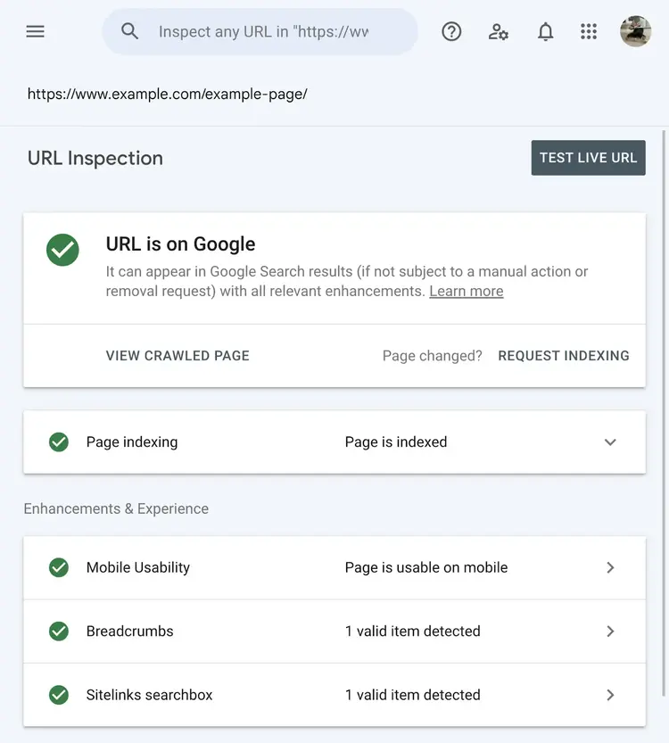 inspecciona la URL de la página utilizando la barra de búsqueda. esta url está en google.