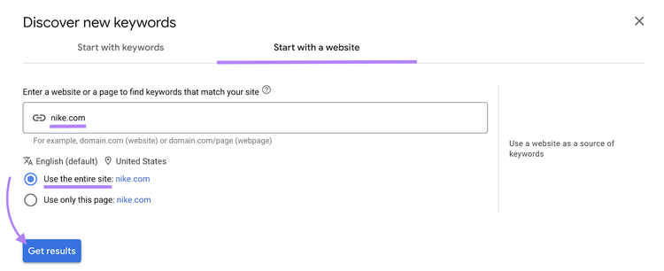 el dominio introducido comienza con un sitio web