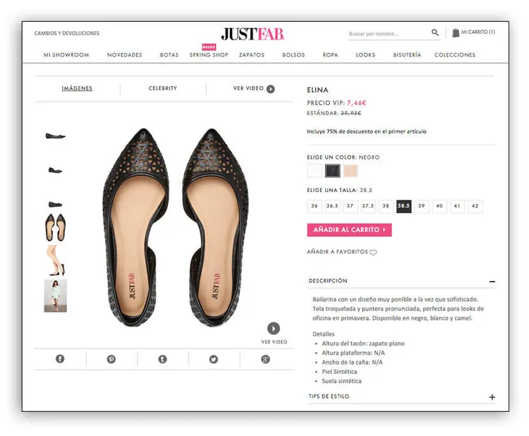 Descripción de producto - Ejemplo JustFab
