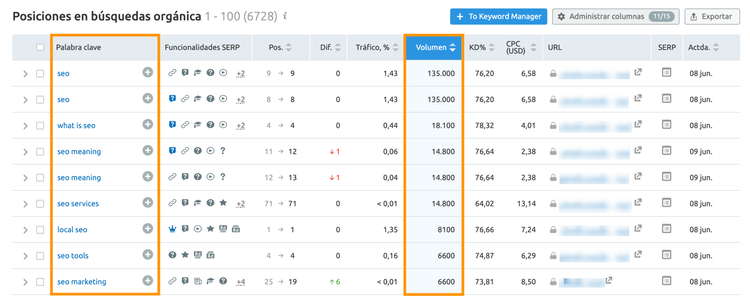 Plan de contenidos - Organic search positions
