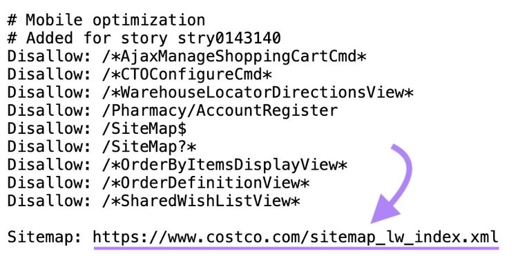 Mapa del sitio xml con la URL del mapa del sitio resaltada en la parte inferior del archivo