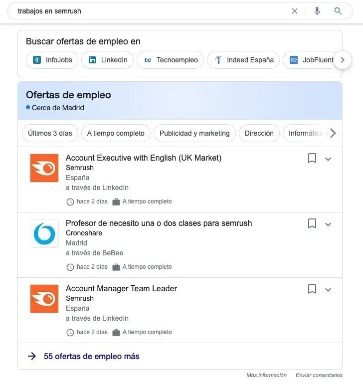 Resultados ofertas empleo para Semrush