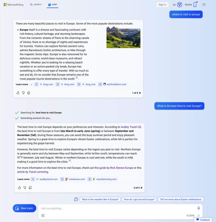 Comunicarse con el asistente de Bing en la ventana Copilot