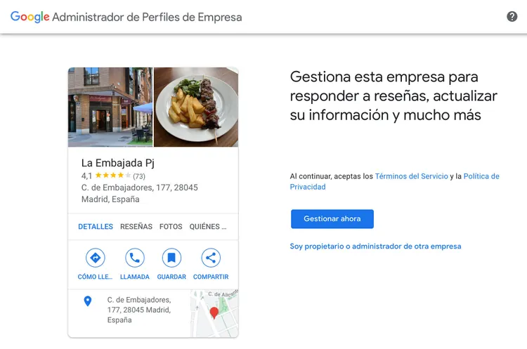 Google Business gestionar La Embajada Pj para responder reseñas