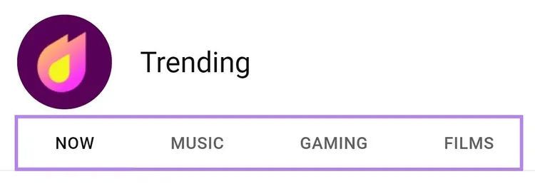 Las categorías de la página Trending: Ahora, Música, Juegos y Películas