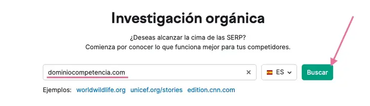 Herramienta Investigación orgánica con campo de búsqueda de dominio