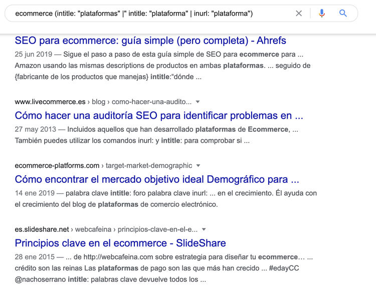 Google Search Operators example screenshot