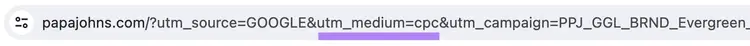 URL de Papa Johns con la sección "utm_medium=cpc" resaltada