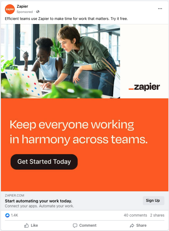 Anuncio de Zapier en LinkedIn