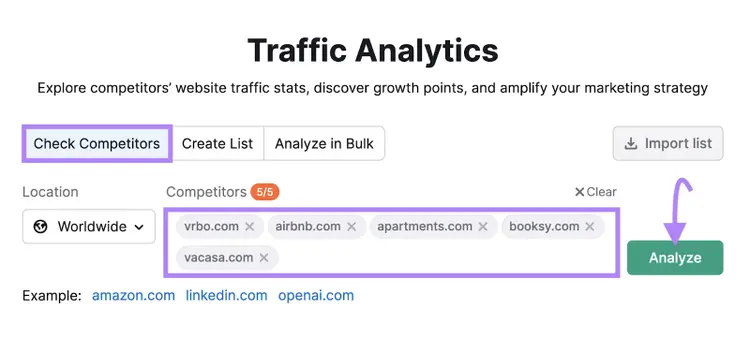Barra de búsqueda de la herramienta Traffic Analytics