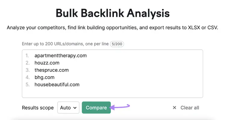 Análisis grupal de backlinks