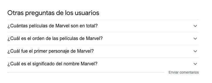 Sección Otras preguntas de usuarios en resultados