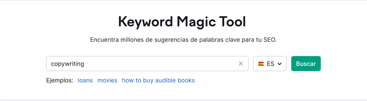 Página de inicio de la Keyword Magic Tool de Semrush