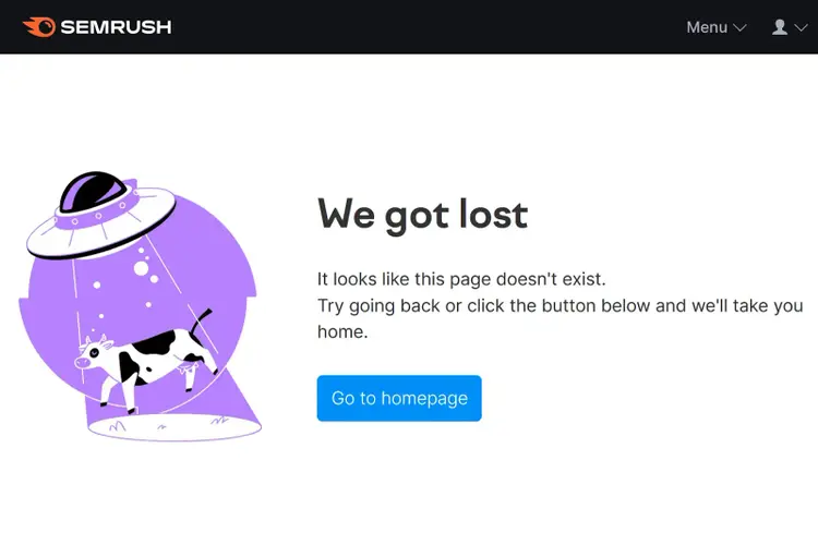"Hemos perdido la página" en el sitio de Semrush