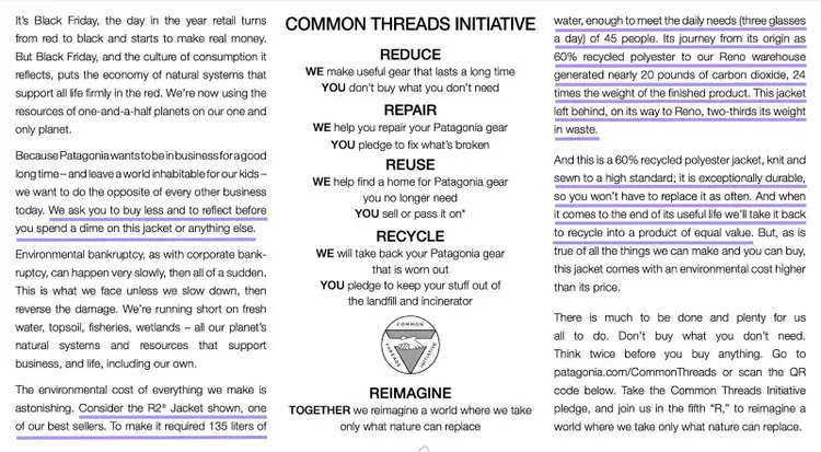 Explicación del texto publicitario de Patagonia