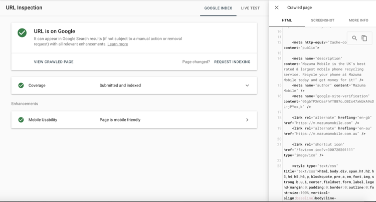 view crawled page