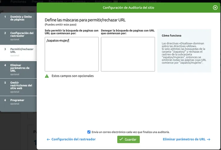 Configuración URLs permitidas rechazadas paso 3