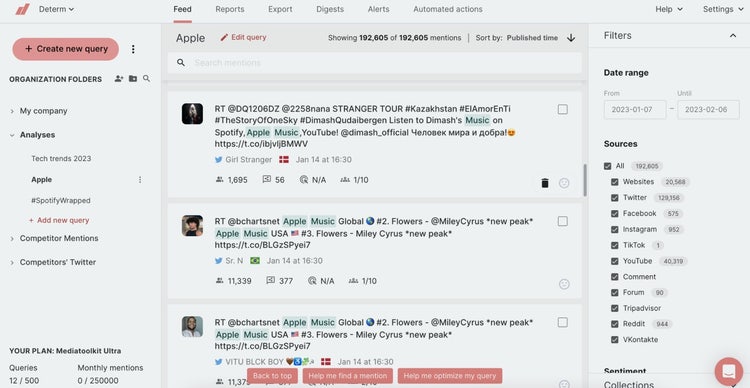 Un panel de control "Feed" en Determ