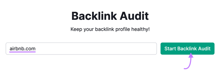 "airbnb.com" introducido en la barra de búsqueda de Backlinks