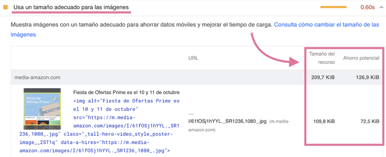 Recomendación de optimizar correctamente las imágenes