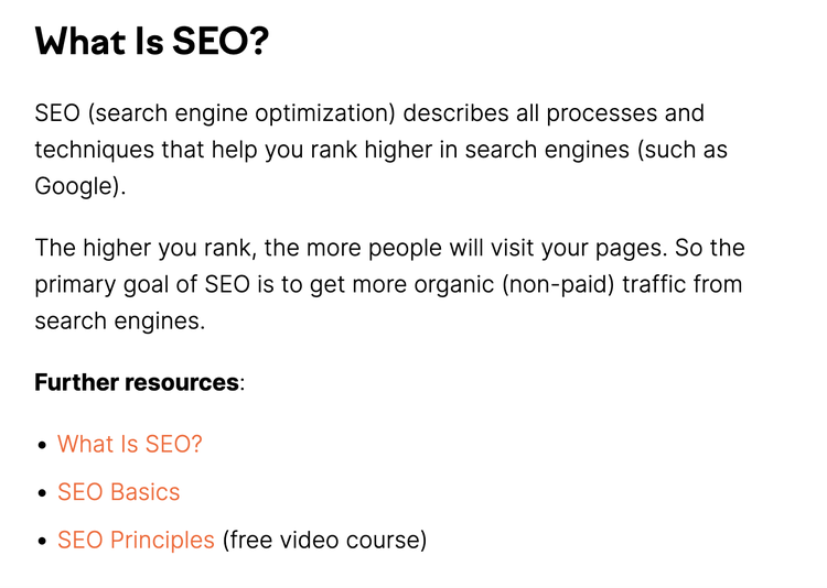 Sección "¿Qué es el SEO?" del artículo sobre el aprendizaje del SEO