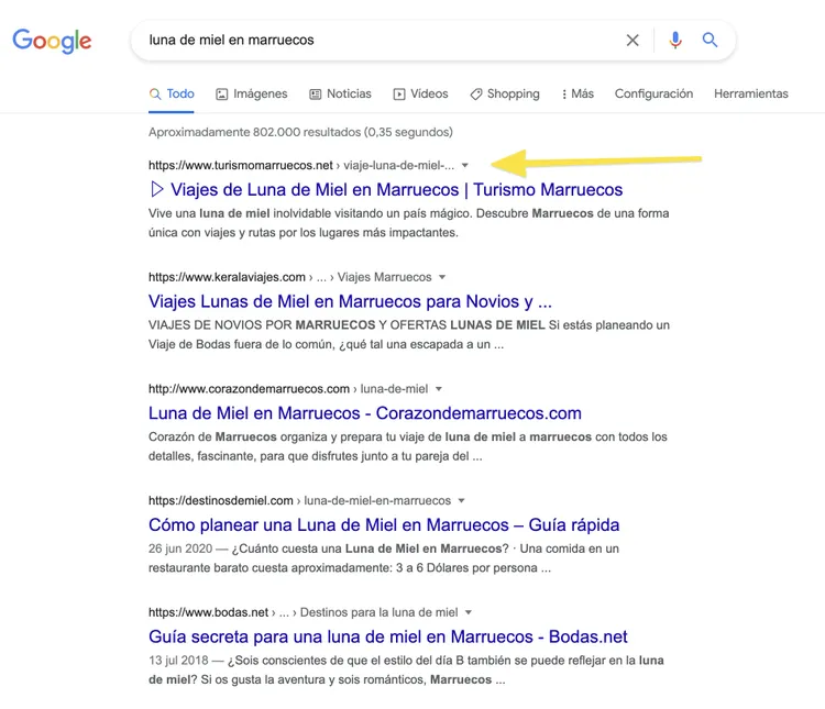 Google búsqueda luna de miel marruecos con viajes recomendados
