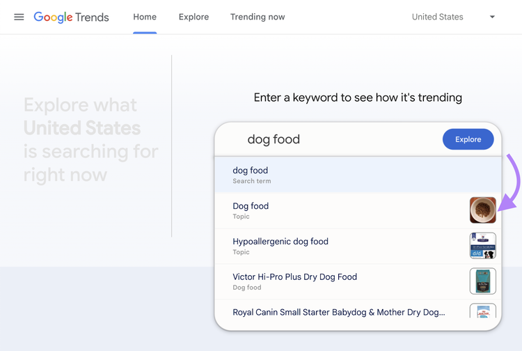 google trend búsqueda de comida para perros