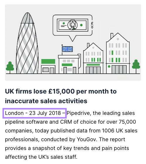 Comunicado de prensa de Pipedrive con ubicación en Londres