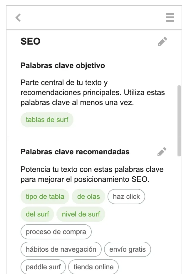Análisis legibilidad palabras SEO Writing Assistant