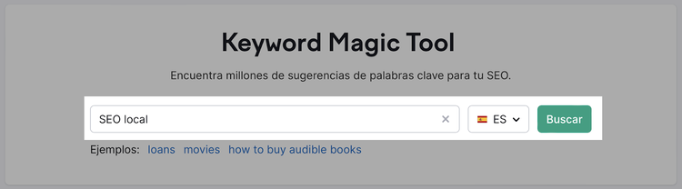 Página de inicio de Keyword Magic Tool