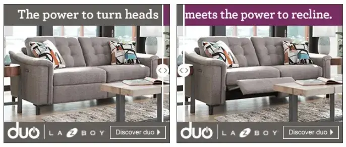 Un anuncio multimedia enriquecido que cambia de color si arrastras las flechas