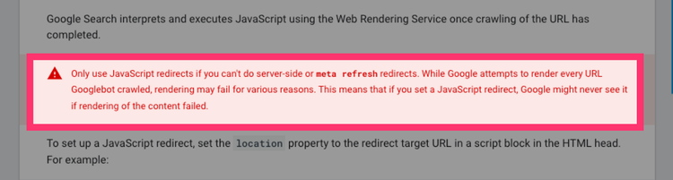 Google te aconseja evitar el uso de redirecciones JavaScript