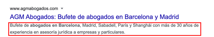 Google SERP result meta description screenshot