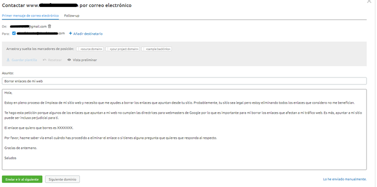 Toxic Backlinks - Backlink audit plantilla correo