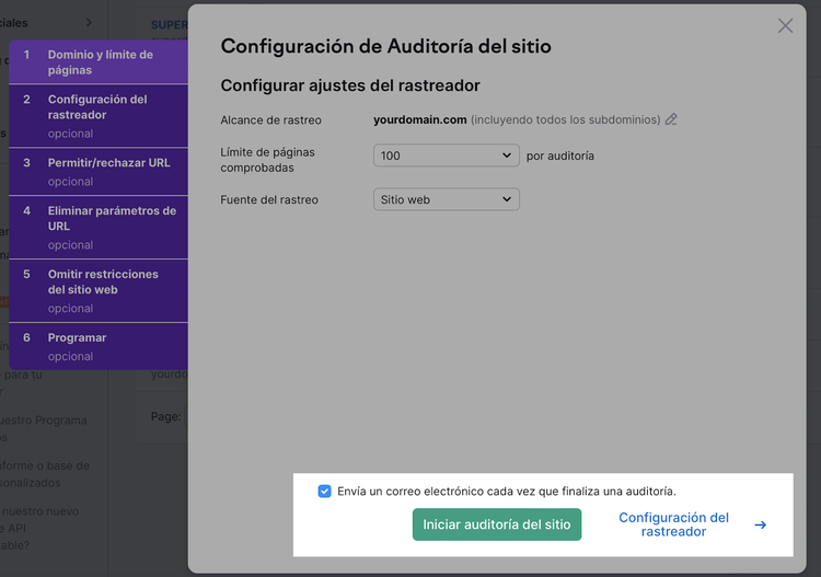 Inicia una auditoría del sitio con Semrush