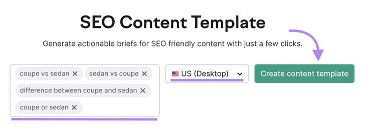 Plantilla de contenido SEO de Semrush