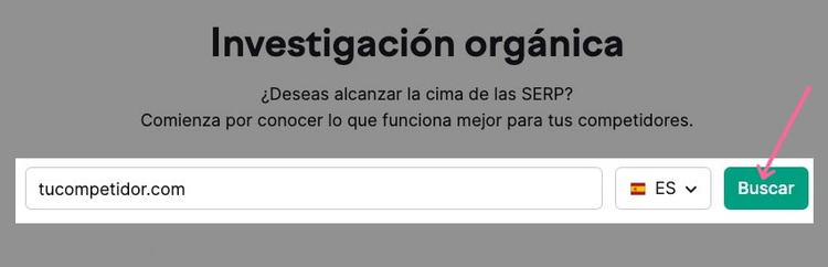 Página principal de la herramienta Investigación orgánica