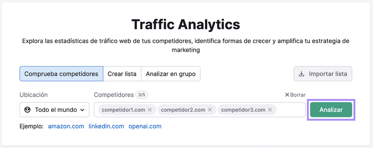 Inicio de sesión de Traffic Analytics de Semrush