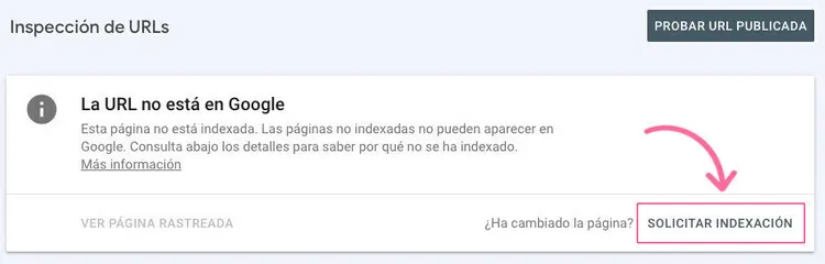 Panel de búsqueda de indexación en Search Console con barra de búsqueda destacada