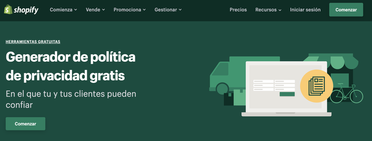 Shopify: generador gratuito de política de privacidad para tiendas en línea