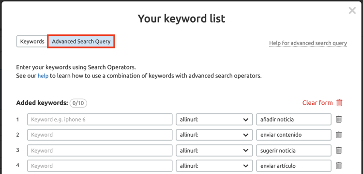Estrategia de link building - Lista de palabras clave