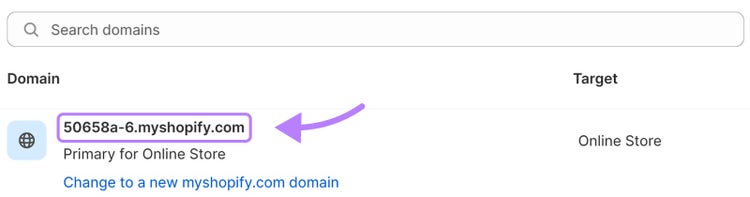 URL de la tienda de Shopify con el número asignado