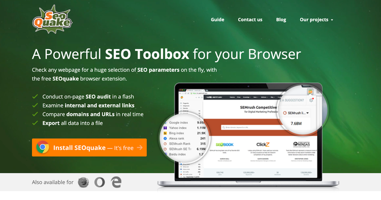 SEO Quake screenshot "A Powerful SEO Toolbox for your Browser"