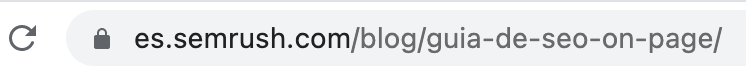 Barra direcciones navegador mostrando URL es.semrush.com blog guía SEO on-page