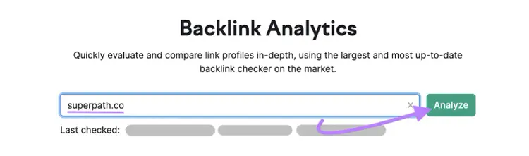 "superpath.co" introducido en la barra de búsqueda de Backlinks