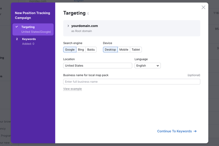 configuración de la herramienta de seguimiento de posición